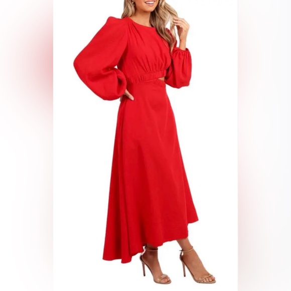 Petal & Pup Dresses & Skirts - 36. Petal & pup $100 Ginnee Long Sleeve Cutout Midi Dress - Red